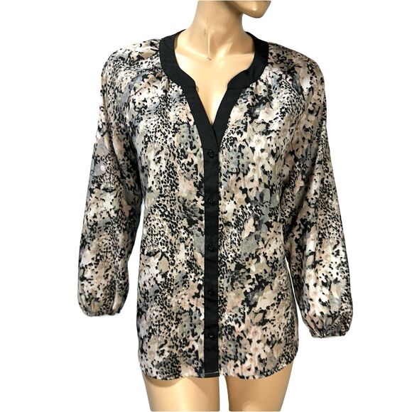 Calvin Klein Blouse Button Front 3/4 Sleeve Abstract Animal Print Women's Size M - Picture 1 of 9